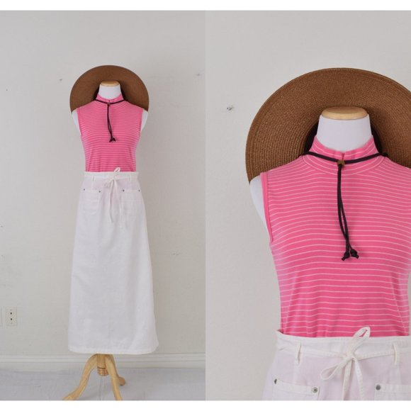 Vintage 90s Bubble Gum Pink Striped Mockneck Top - Picture 1 of 10